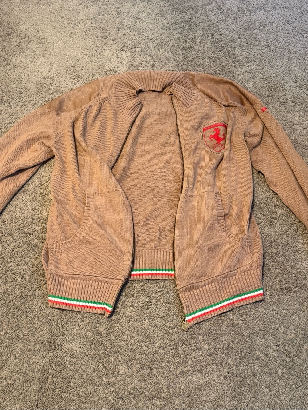 Puma Beige Ribbed Knit Sweater with Red Logo Tag